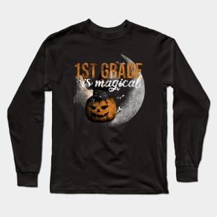 1st Grade is Magical - Funny Vintage Black Cat and Pumpkin Long Sleeve T-Shirt